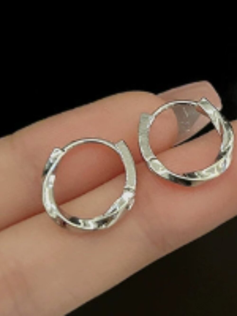 Minimalist Twisted Small Silver Huggie Hoops Textured Daily Wear Earrings - Picture 2 of 2